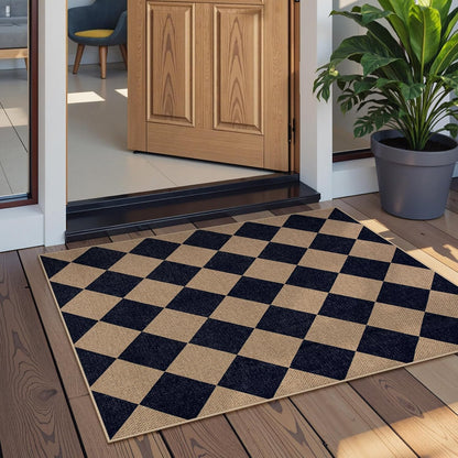 Lahome Checkered Easy Jute Kitchen Rug, 2x3 Indoor Door Mat Small Neutral Area Rug, Farmhouse