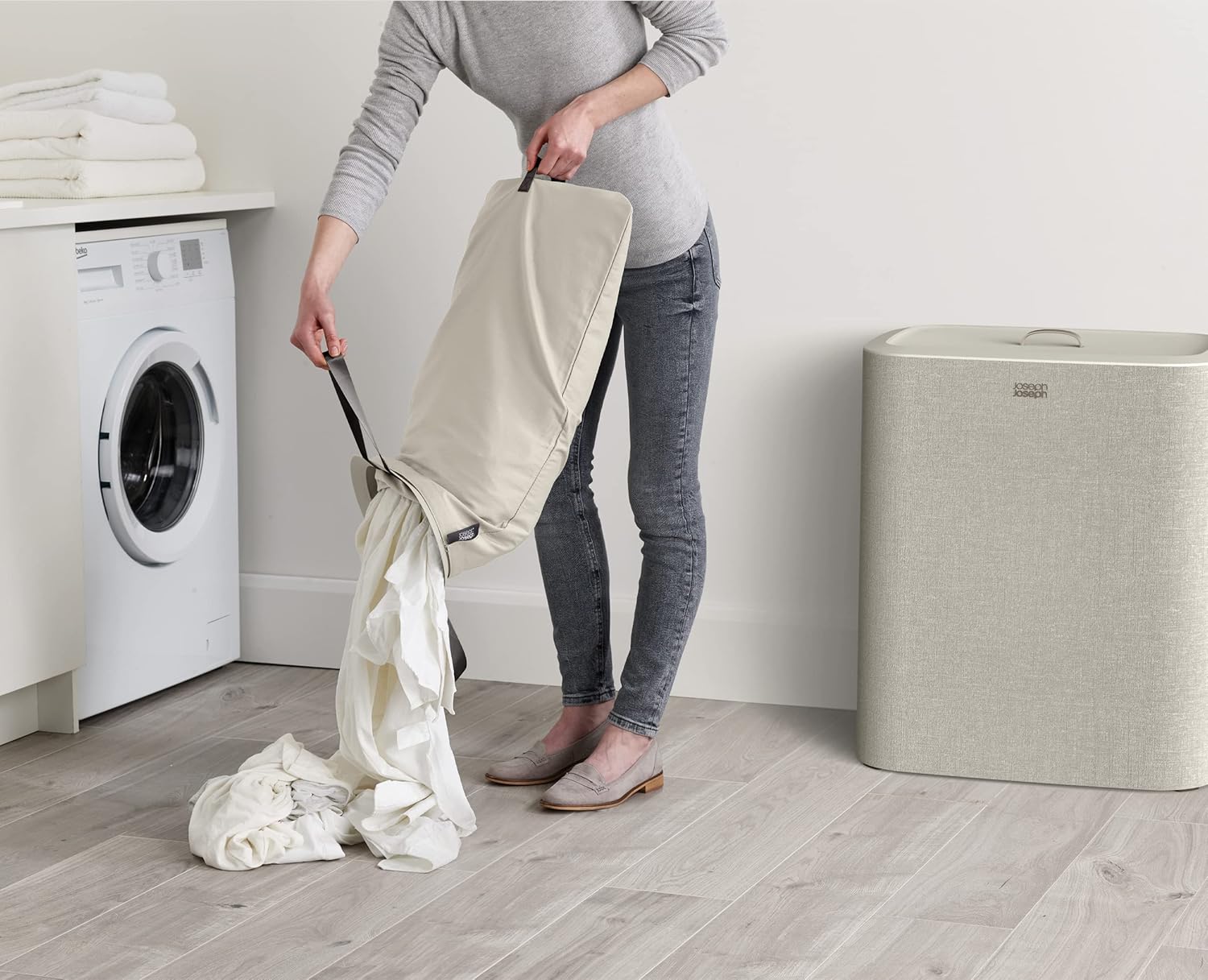 Joseph Joseph Tota Trio 90 liter/23.8 gallon Laundry Hamper Separation Basket with lid, 3 Removable
