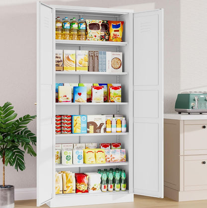 SISESOL White Metal Storage Cabinet,71" Tall Pantry Cabinet,Kitchen Pantry Storage Cabinets with 2