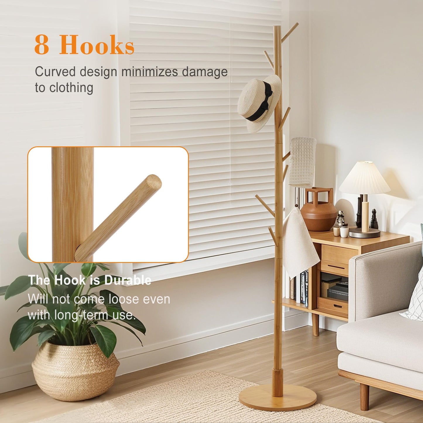 VECELO Coat Rack Freestanding, Entryway Hanger Stand, Umbrella Holder, Hall Tree With Hooks, Floor