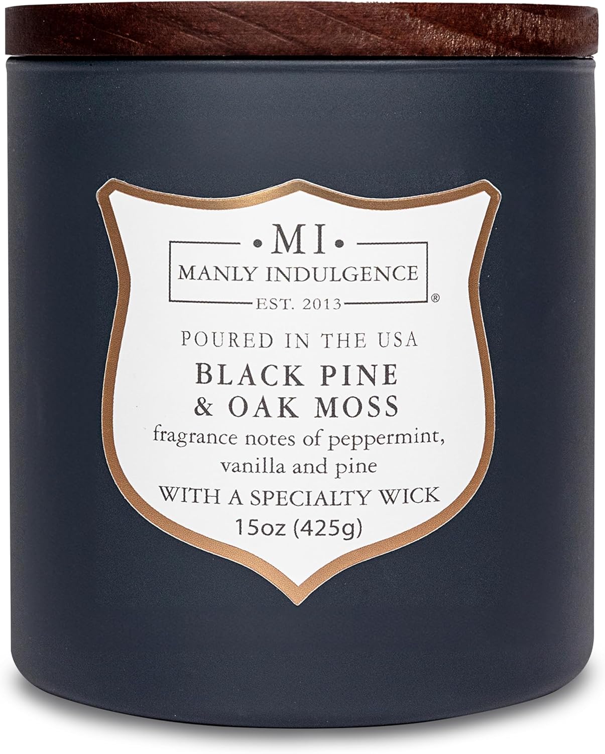 Manly Indulgence Black Pine Oakmoss Scented Candles for Men, 15 oz Wooden Wick, Premium Soy Blend