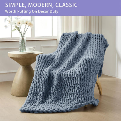 Bigacogo Chunky Knit Throw Blanket for Couch, 51x63 inches, 100% Hand Knitted with Thick Jumbo