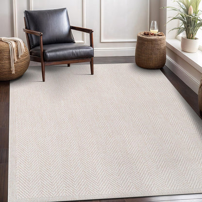 CAMILSON Easy Jute Rug 5x7, Indoor Outdoor Off-White Color Fiber Area Rugs for Living Room Patio