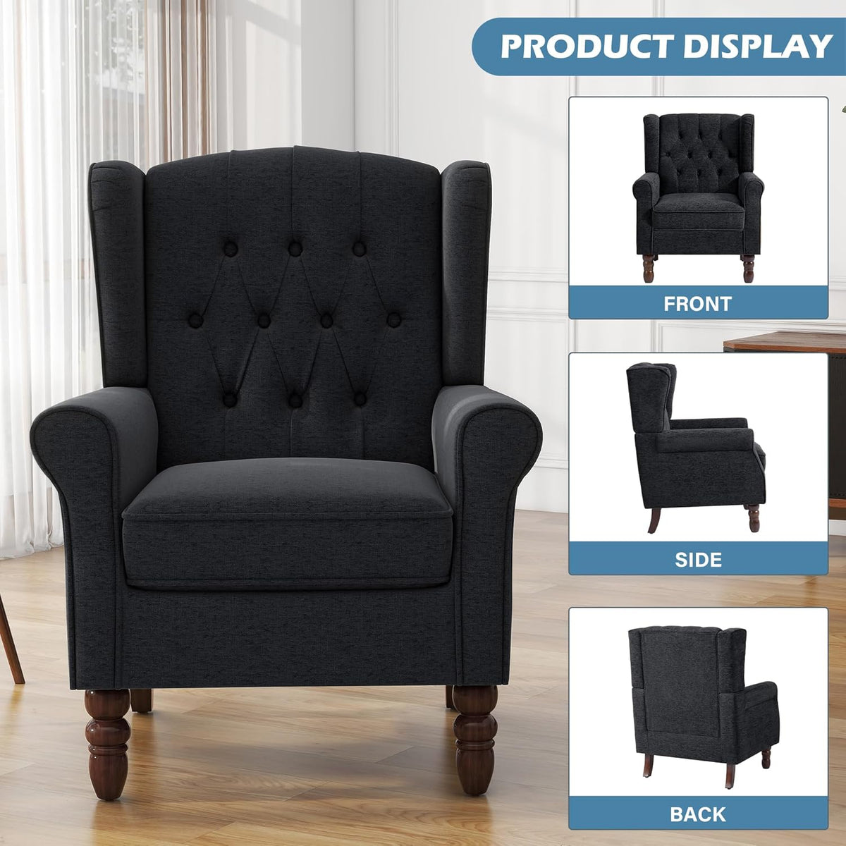 UIXE High Back Accent Chairs Set of 2, Upholstered Armchair in Fabric, Retro Wingback Arm Chair for