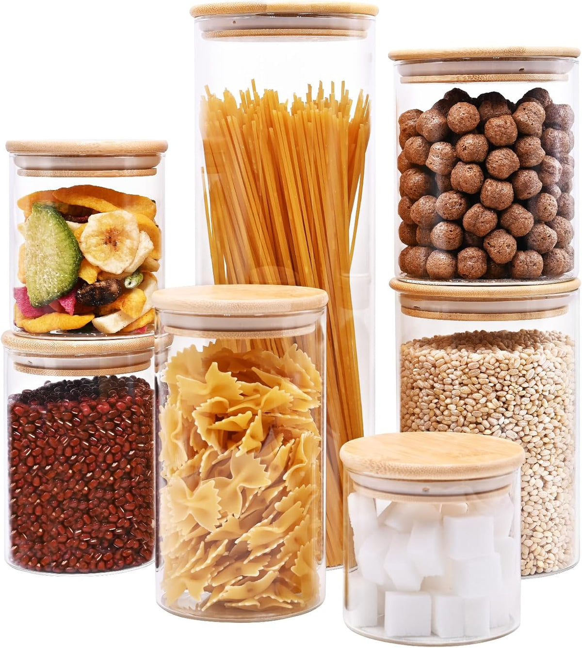Glass Food Storage Jars, Glass Jars with Bamboo Lids, Kitchen Storage Jars, Canisters with Airtight
