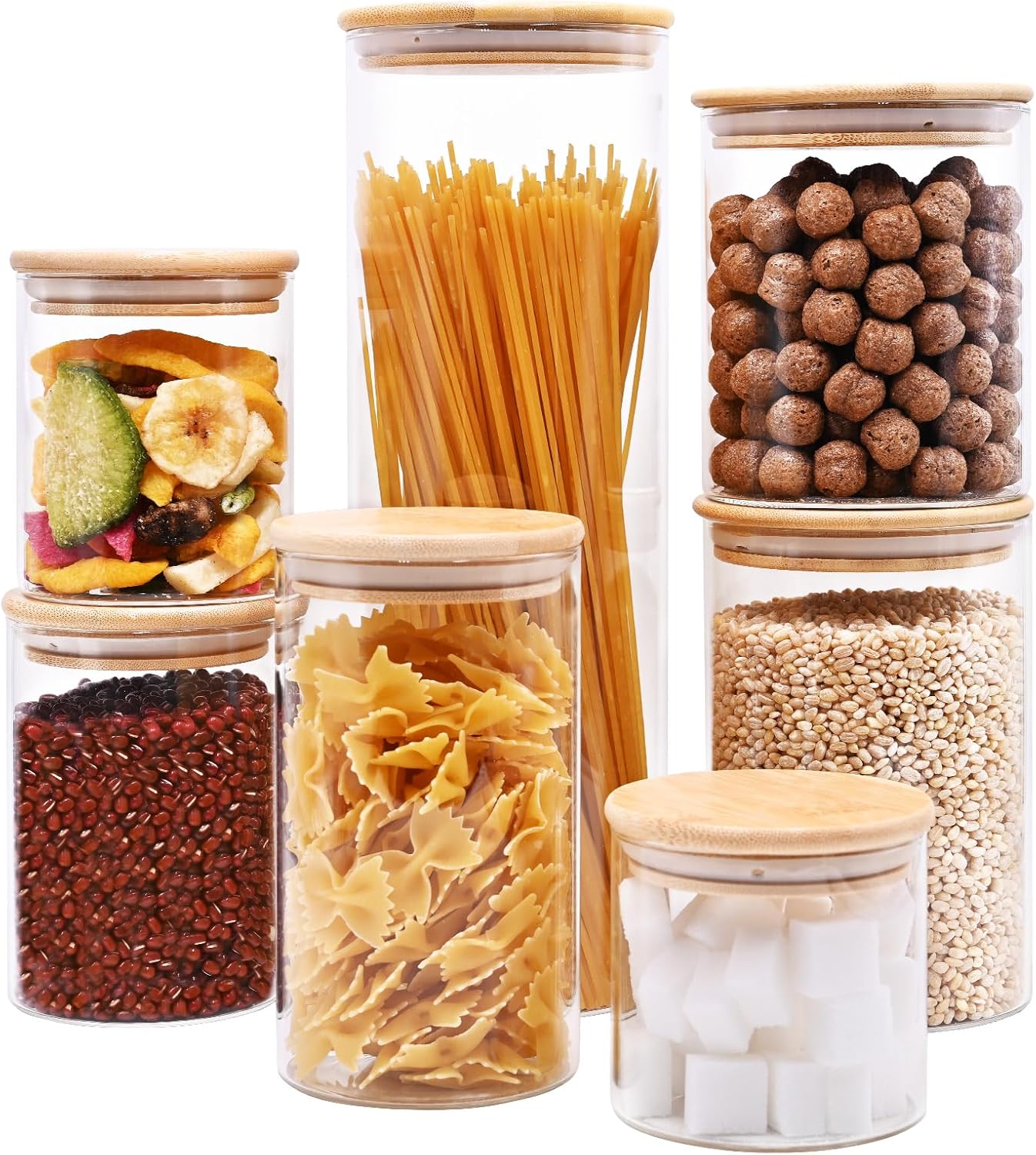 Glass Food Storage Jars, Glass Jars with Bamboo Lids, Kitchen Storage Jars, Canisters with Airtight