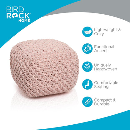 BIRDROCK HOME Square Pouf Ottoman | Cotton Braided Foot Stool with Bean Bag Filling | Boho Foot