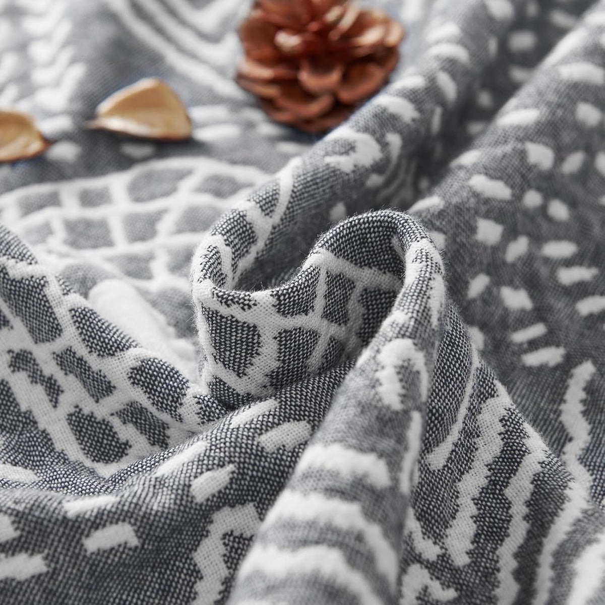 jinchan Boho 100% Cotton Muslin 50x60 Throw Blanket Lightweight 3 Layer Grey Blanket Washable
