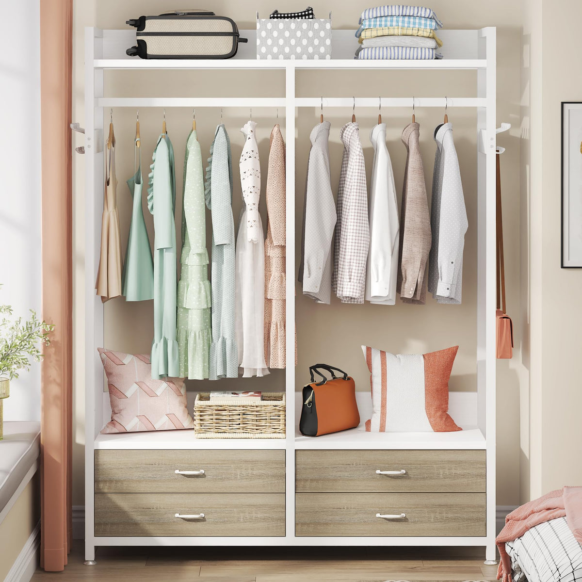 Tribesigns Freestanding Closet Organizer, Garment Rack with 4 Drawers