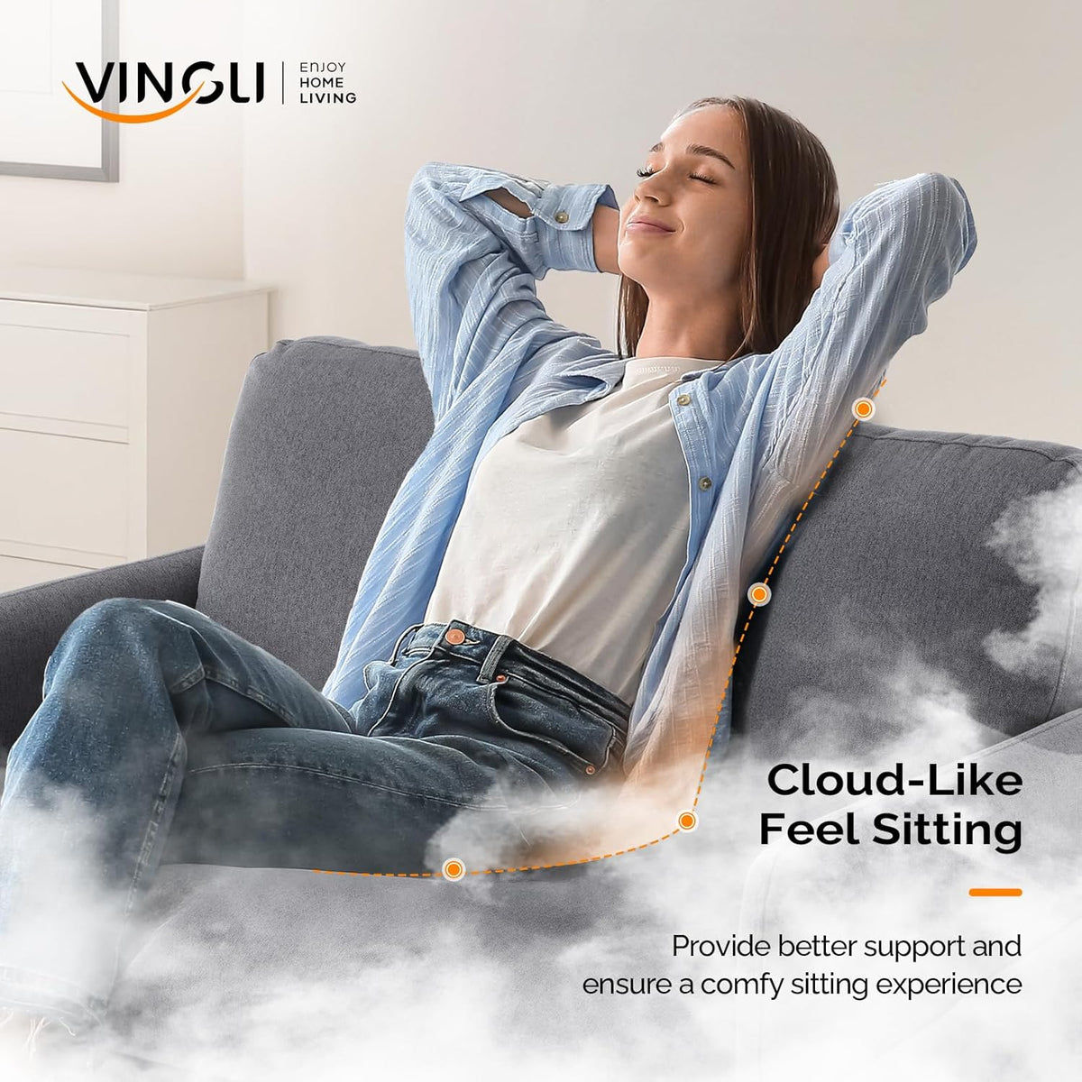 VINGLI 47" Small Couch, Dark Grey Linen Loveseat Sofa Mini Couch Mid Century Modern Decor Love Seat
