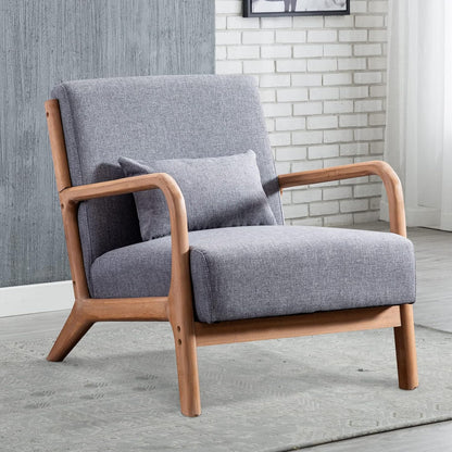 INZOY Mid Century Modern Accent Chair with Wood Frame, Upholstered Living Room Chairs with Waist