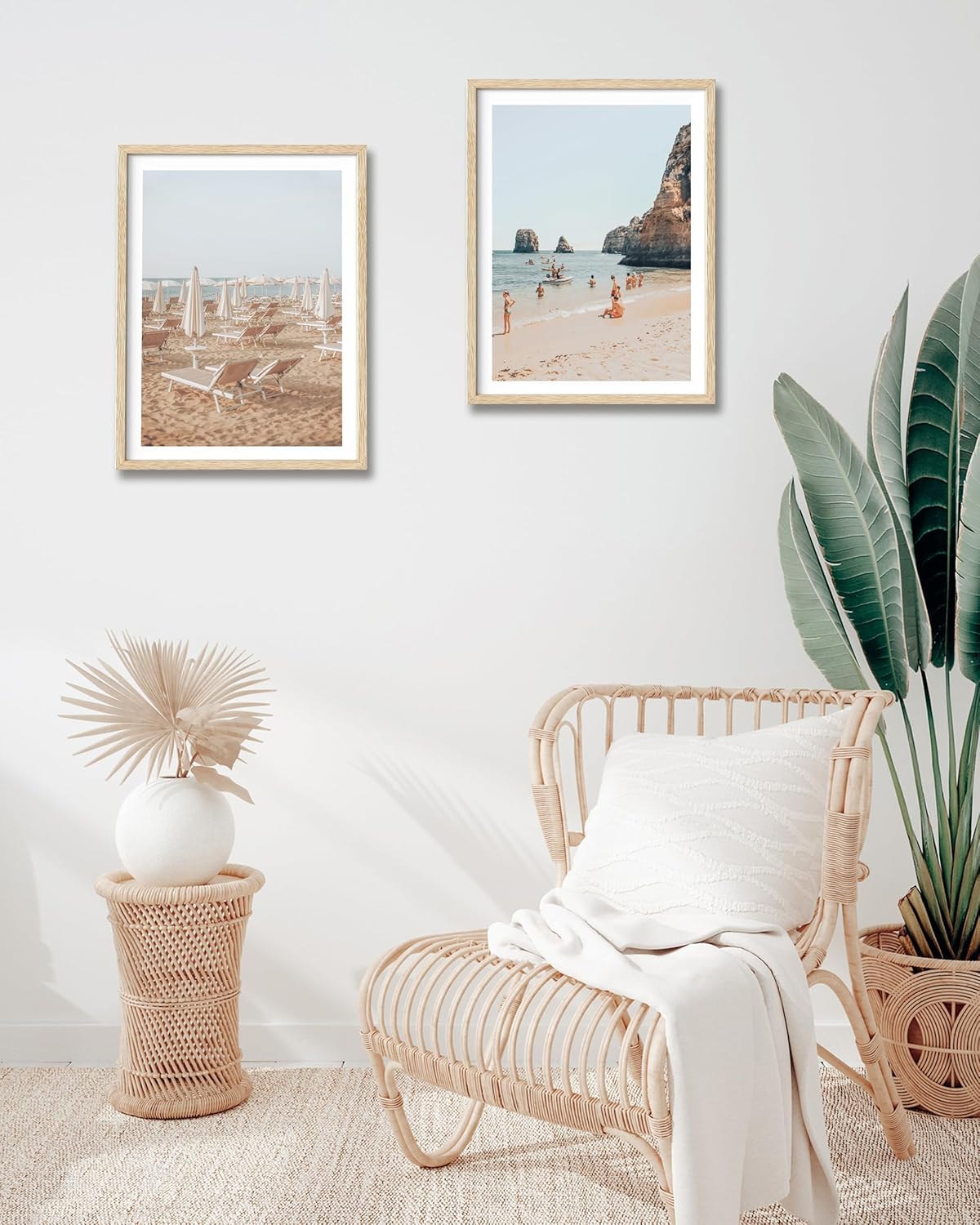 HesenDot Natural OAK Wood Framed Italy Beach Wall Art,12x16in Amalfi Coast Canvas Wall
