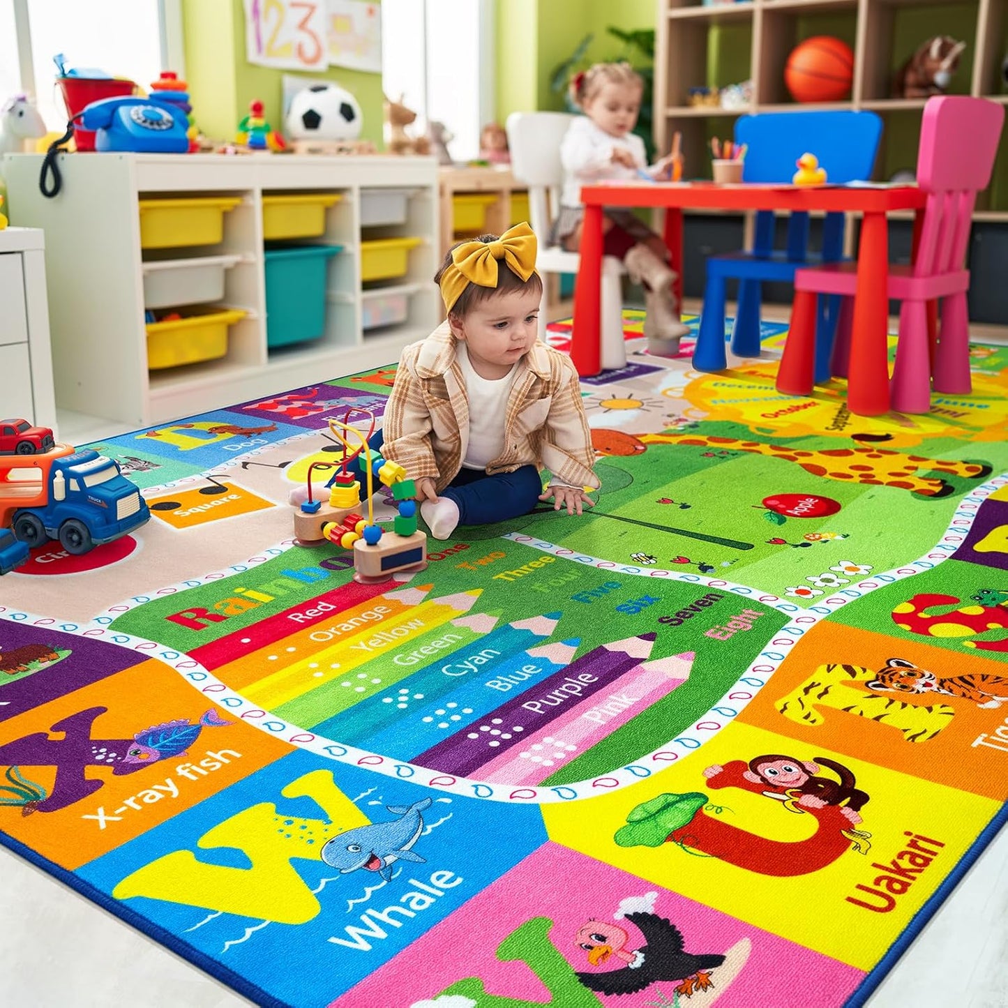 Kids Rugs for Playroom Classroom Bedroom, Educational and Fun Play Mat with ABC Alphabet Animals