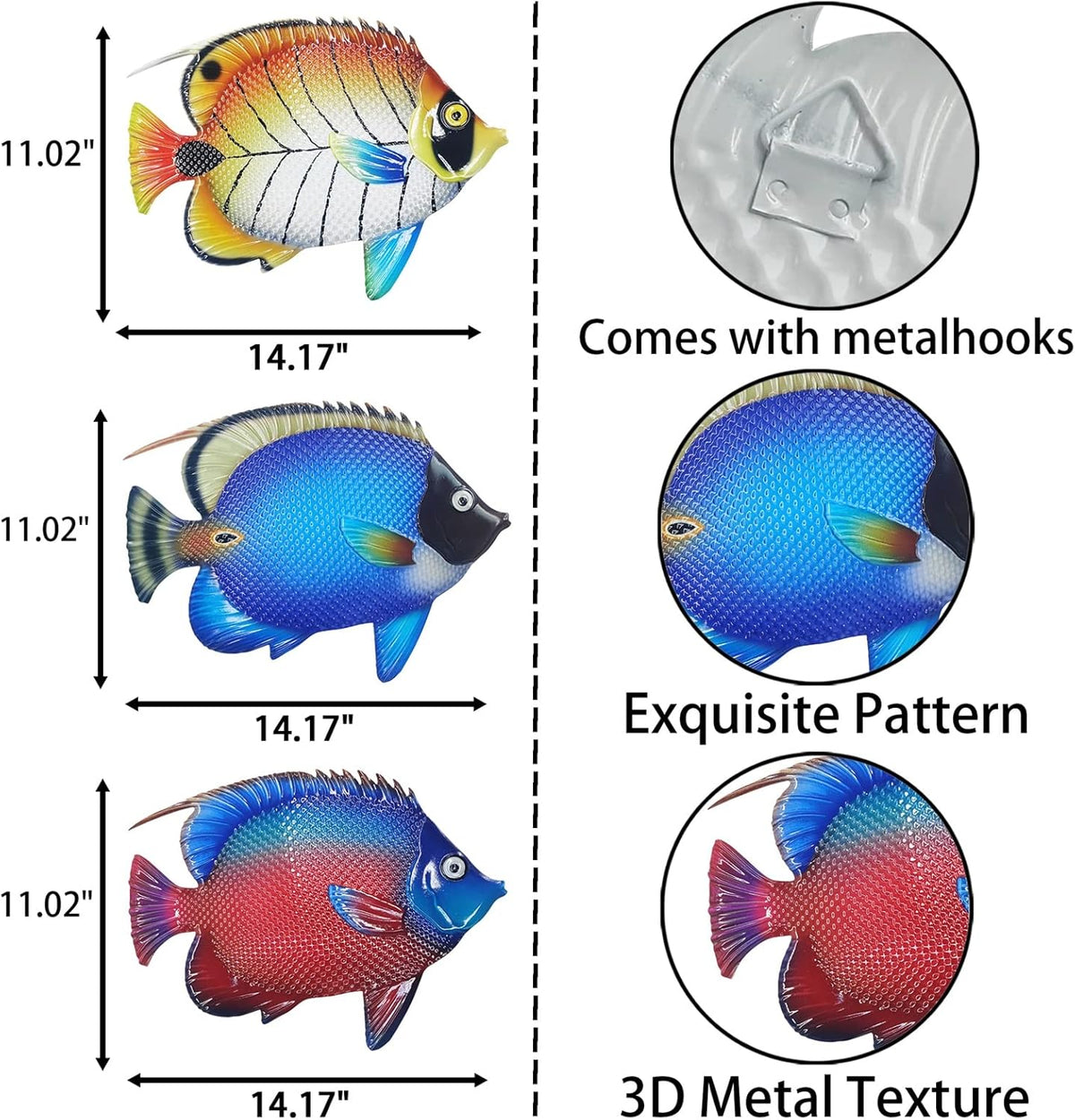 John's Studio Metal Fish Sea Wall Decor Outdoor Garden Hanging Art Sculptures Home Ocean Theme
