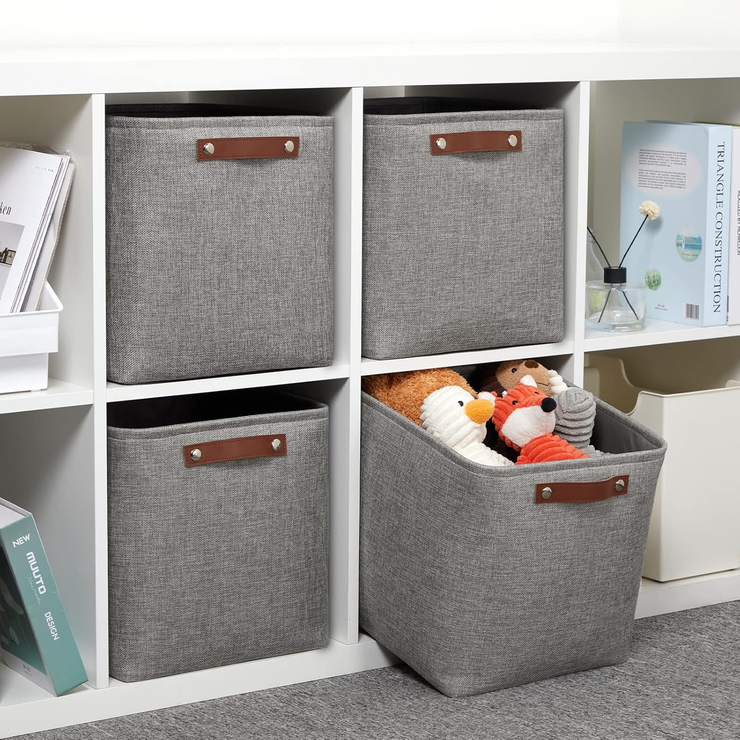 DULLEMELO 12 inch Cube Storage Bins, Large Collapsible Grey Storage Baskets for Square Cubes