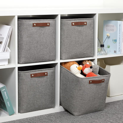 DULLEMELO 12 inch Cube Storage Bins, Large Collapsible Grey Storage Baskets for Square Cubes