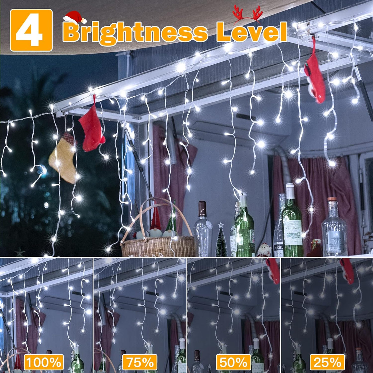 Ollny Icicle Lights for Outside 720LED 60FT, Cool White Christmas Lights with Remote 8 Modes