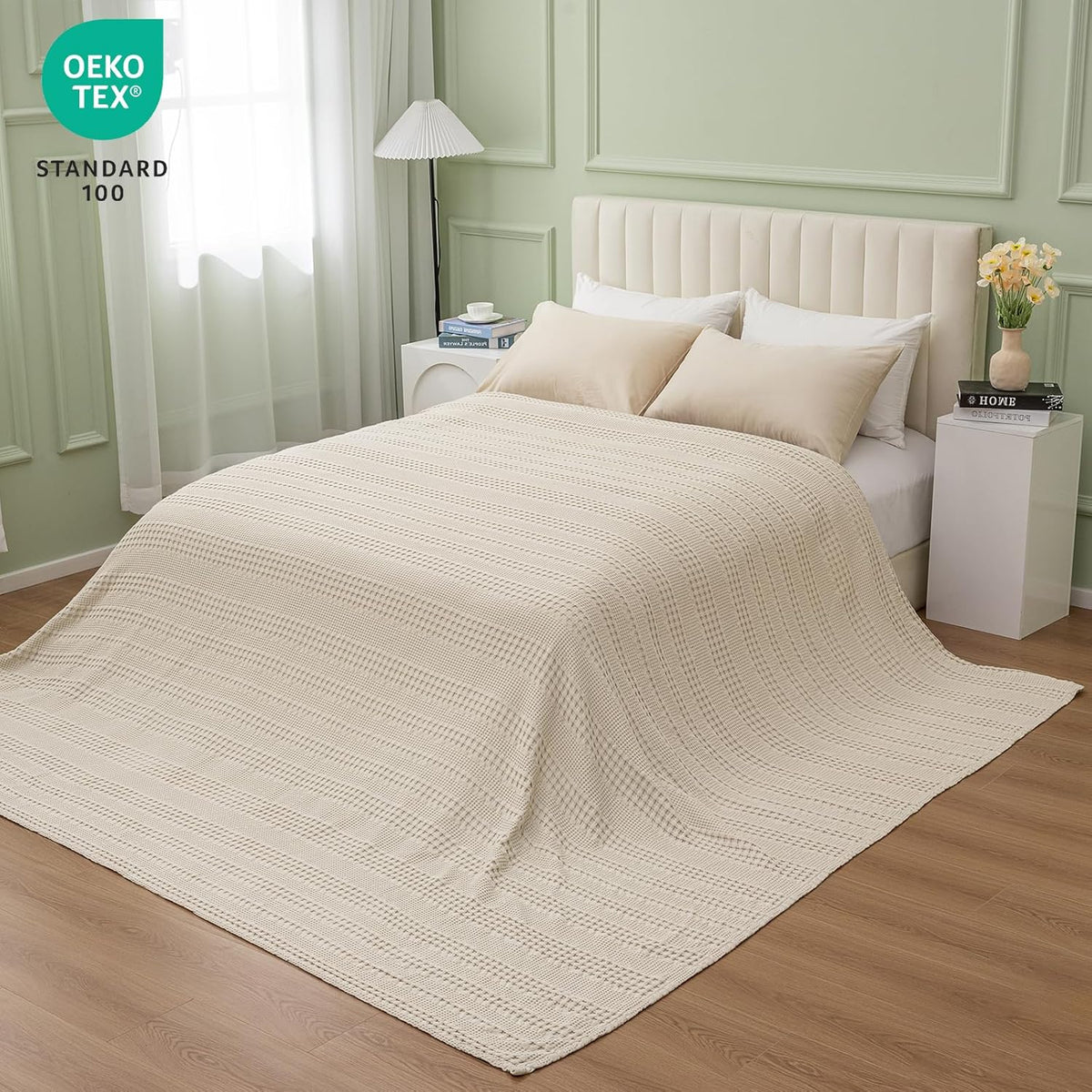 PHF Cooling Waffle Blanket California King Size, Lightweight 60% Rayon Derived from Bamboo & 40%