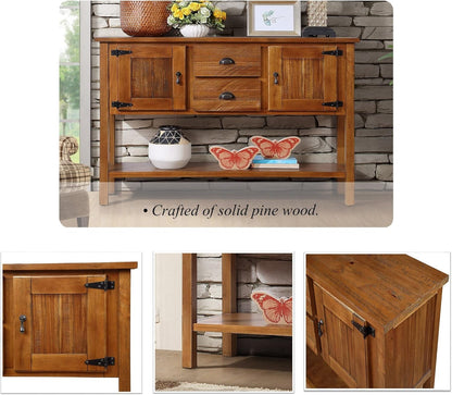 Solid Wood Farmhouse Console Table,Sofa Table with Storage Drawers and Shelves,Entryway Table for