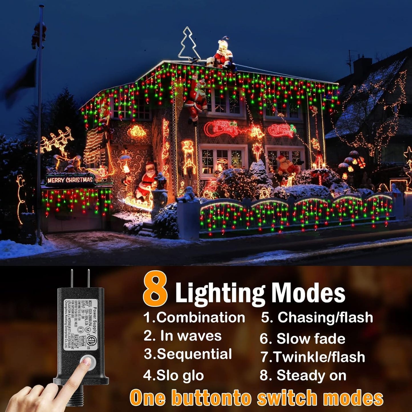 KNONEW Christmas Lights Outdoor Decorations 400 LED 33ft 8 Modes Curtain Fairy String Light with 75