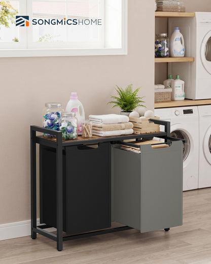 SONGMICS HOME Laundry Basket Sorter with Storage Shelf, Laundry Hamper with Metal Frame, 2 x 12.1
