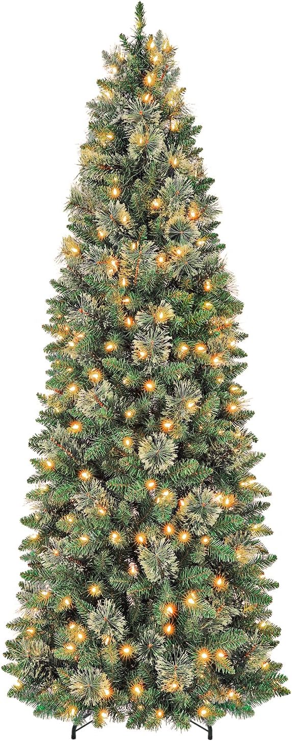 Hykolity 6 ft Prelit Pencil Slim Christmas Tree with 200 Warm White LED Lights, 544 PVC Branch