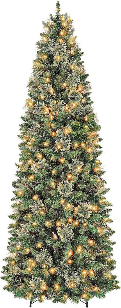 Hykolity 6 ft Prelit Pencil Slim Christmas Tree with 200 Warm White LED Lights, 544 PVC Branch
