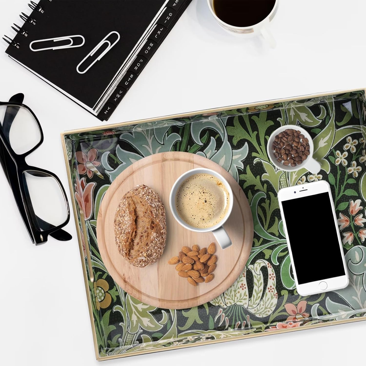 Spsyrine Serving Tray with Handles, Plastic Decorative Tray for Coffee Table, Living Room, Home