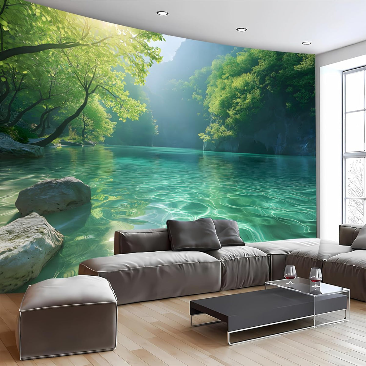 BSFHH Nature Tapestry Forest Tree Sea Cave Wall Hanging, Stream Through Rainforest Landscape Wall