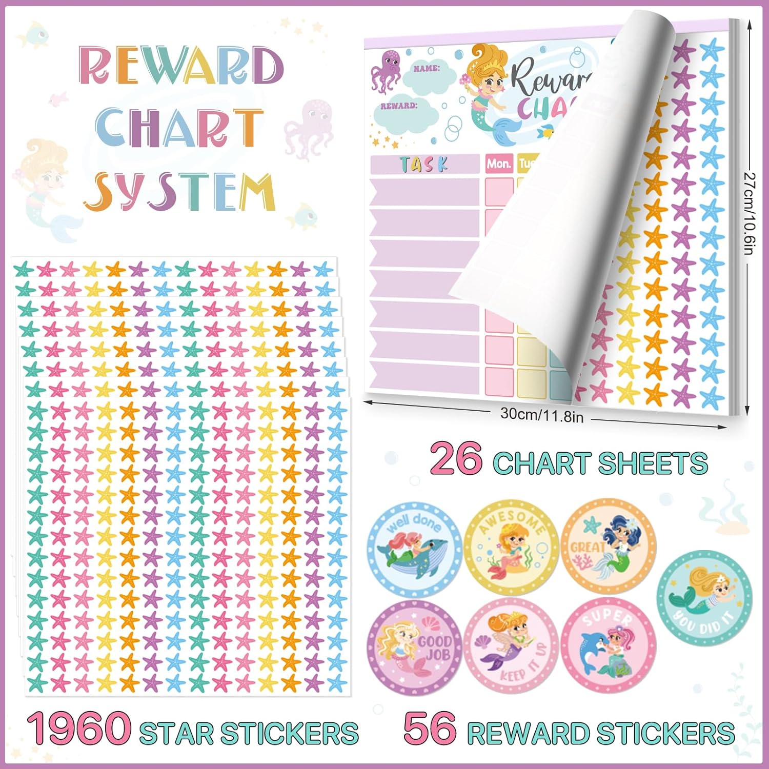 Reward Chart for Kids,Magnetic Behavior Chore Chart for Kids at Home,26 Mermaid Chore Charts,1960