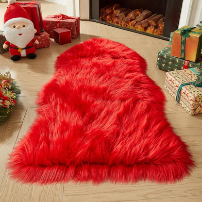 AMTOVO Faux Fur Rug, Red Area Rug, Fluffy Sheepskin Rug, Fuzzy Ultra Soft 2 x 4 ft Shag Rugs for