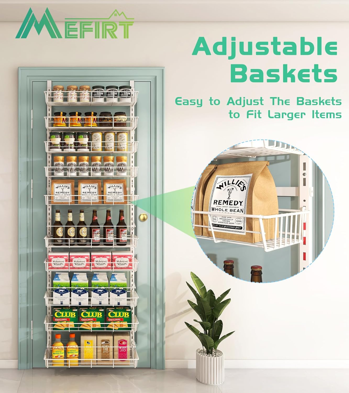 White 10-Tier Over The Door Pantry Organizer, Pantry Organization and Storage, Metal Hanging