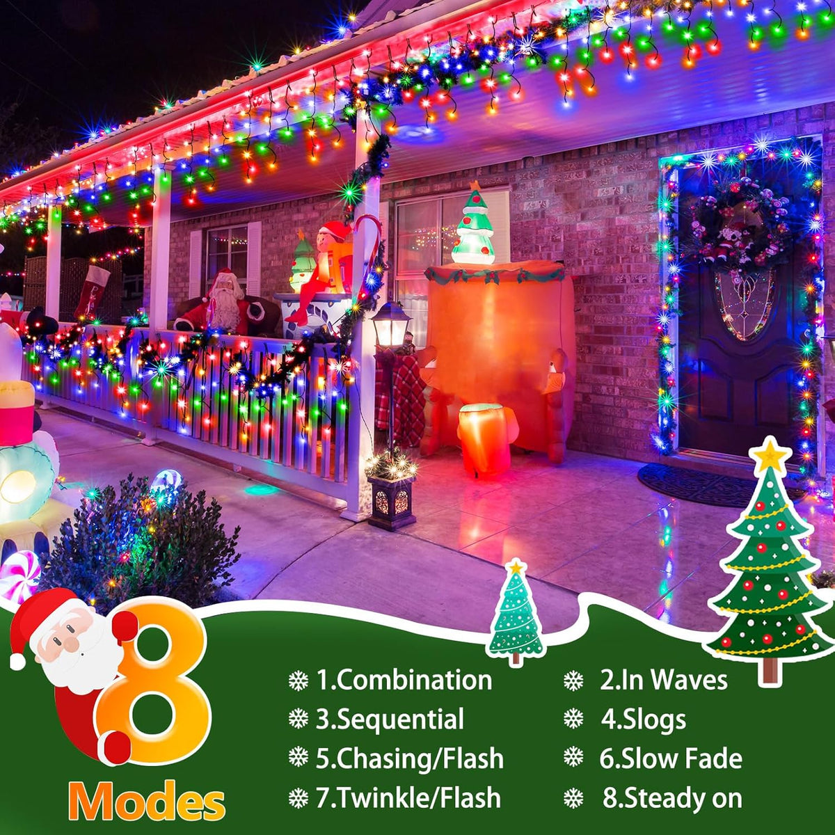 KNONEW 33FT 400 LED Christmas Lights Outdoor Black Wire String Lights with 75 Drops, 8 Lighting