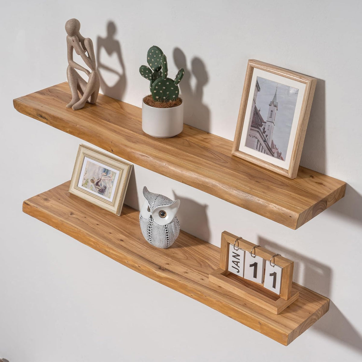 Axeman 36 inch Floating Shelves for Wall - 8'' D Live Edge Rustic Solid Elm Wood Floating Shelves