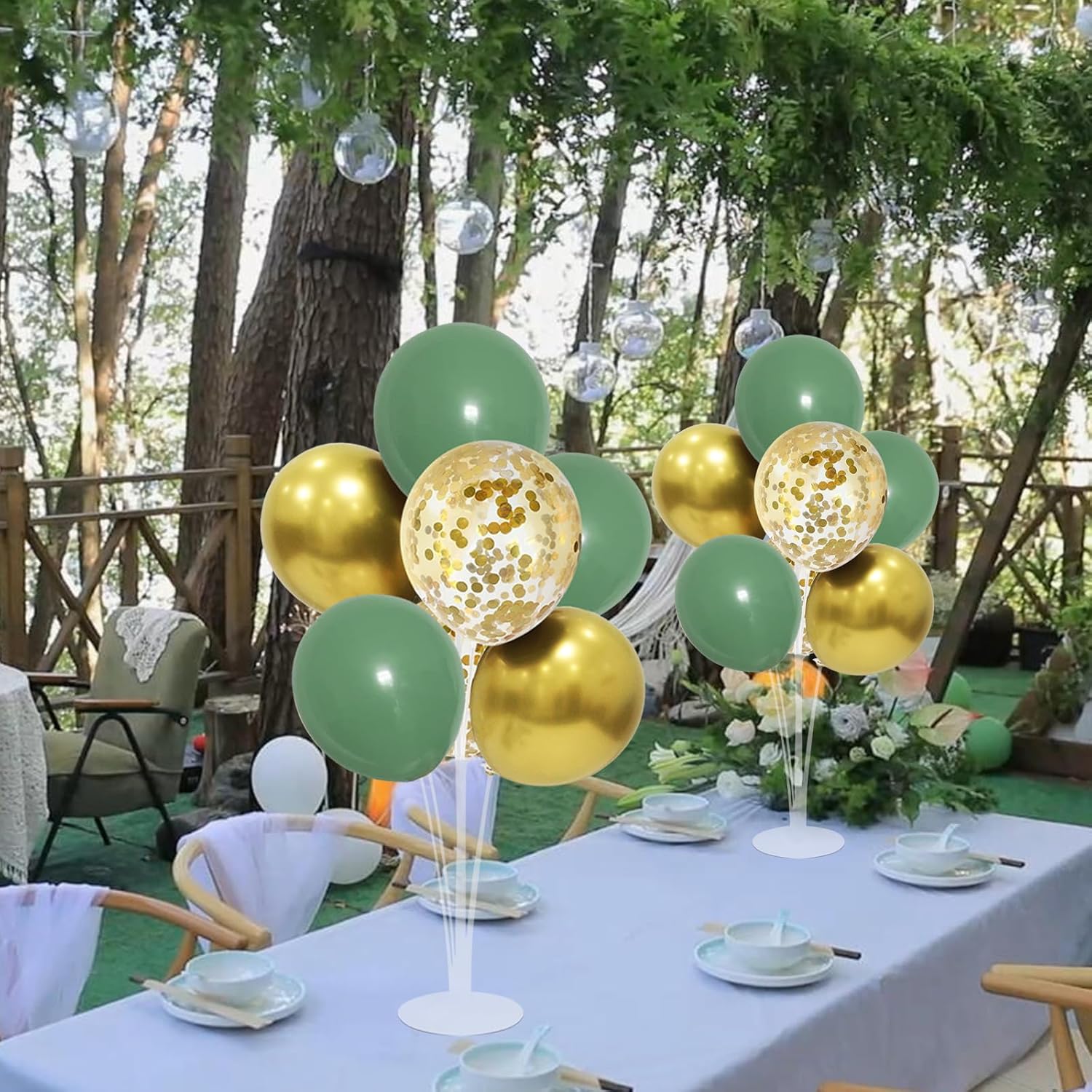 Green and Gold Balloon Stand Centerpiece Table Decorations for Birthday Woodland Baby Shower Party