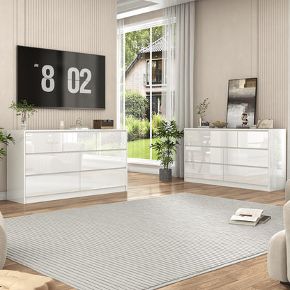 White Malm Dresser for Bedroom, 55 Inch Full High Gloss Dresser with 7 Drawers, Modern Large Wood