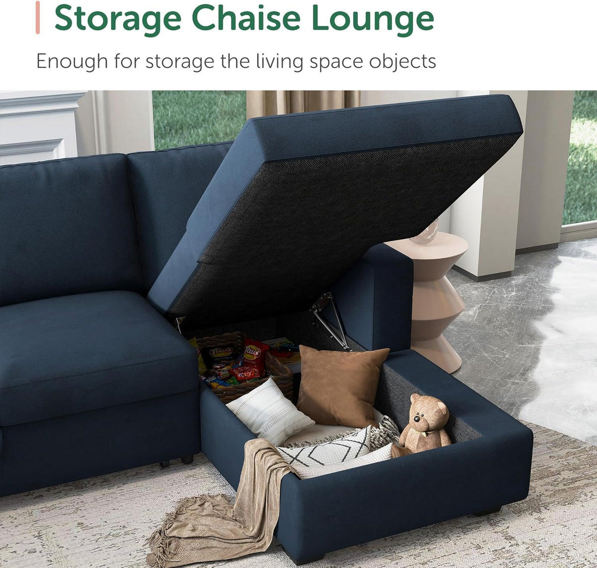 HONBAY Sectional Sleeper Sofa with Pull Out Bed U-Shape Sectional Couch Sleeper Bed with Storage