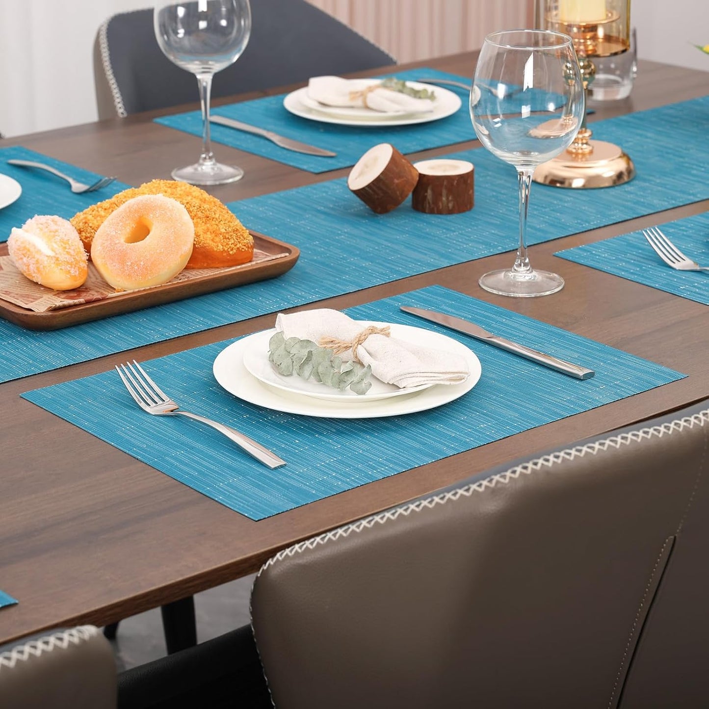 Myir JUN Placemats Set of 8, Vinyl Woven Placemats Place Mats Indoor Set of 8 Washable Table Mats