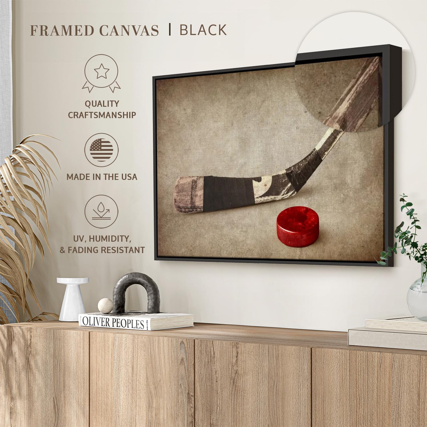 Elephant Stock Vintage Ice Hockey Wall Art - Horizontal Framed Canvas - 1-Piece Hallway Wall Decor