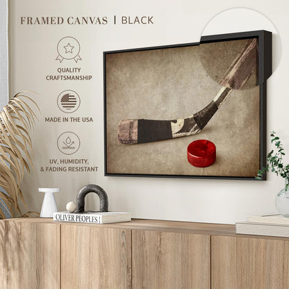 Elephant Stock Vintage Ice Hockey Wall Art - Horizontal Framed Canvas - 1-Piece Hallway Wall Decor