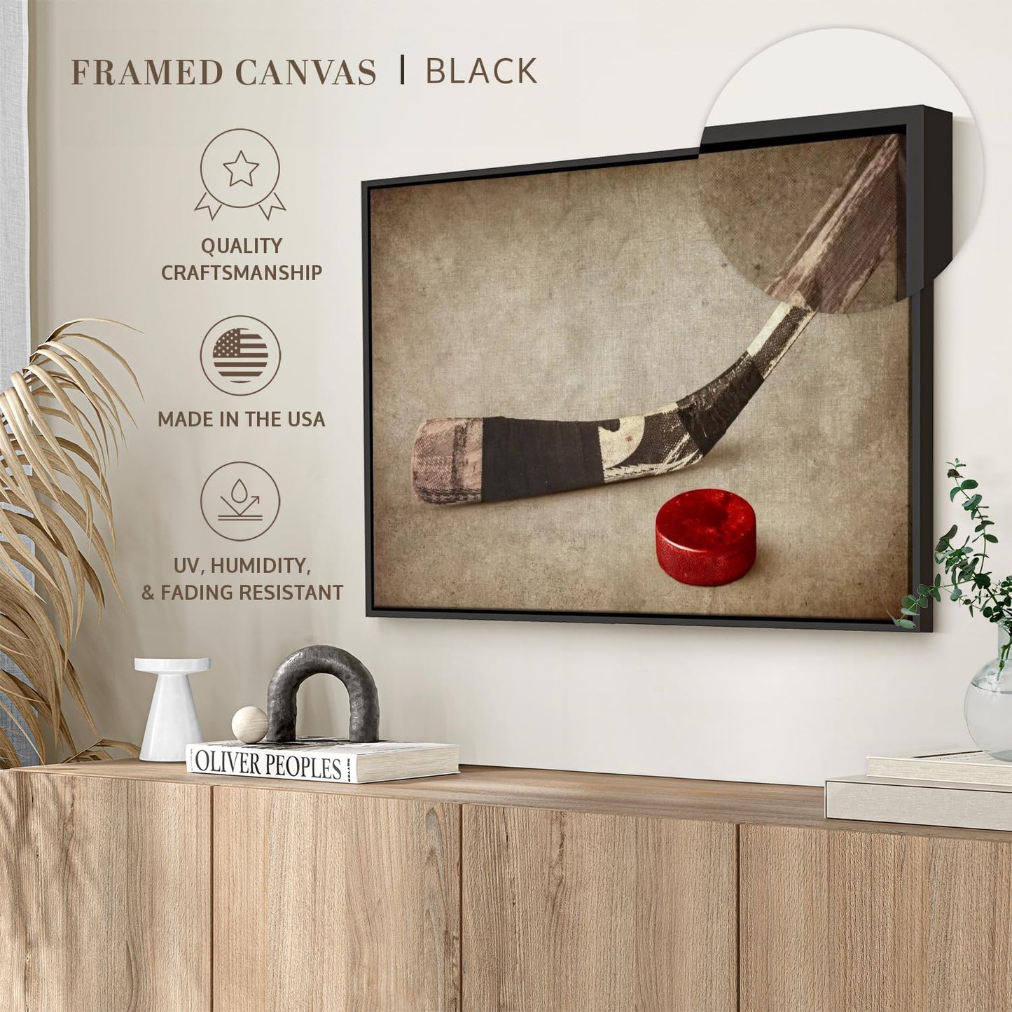 Elephant Stock Vintage Ice Hockey Wall Art - Horizontal Framed Canvas - 1-Piece Hallway Wall Decor