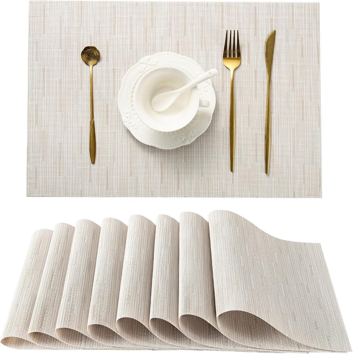 Leetaltree Pale Beige Placemats Set of 8 - Heat Resistant Non-Slip Place mats for Dining Table