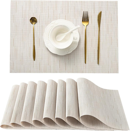 Leetaltree Pale Beige Placemats Set of 8 - Heat Resistant Non-Slip Place mats for Dining Table