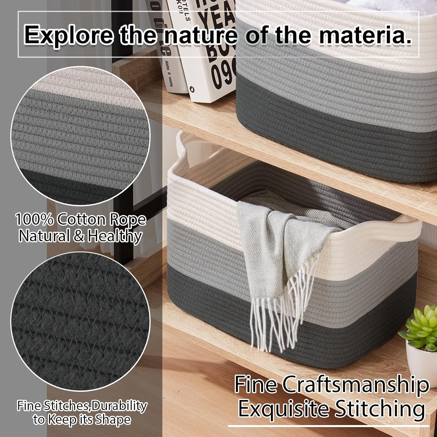 OIAHOMY Storage Basket, Woven Baskets for Storage, Cotton Rope Basket for toys,Towel Baskets for