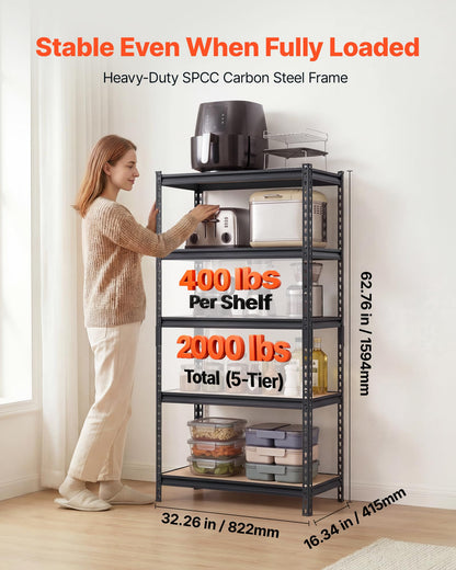 VEVOR Storage Shelves, 5-Tier Adjustable, 2000 lbs Capacity, Heavy Duty Garage Storage Shelving