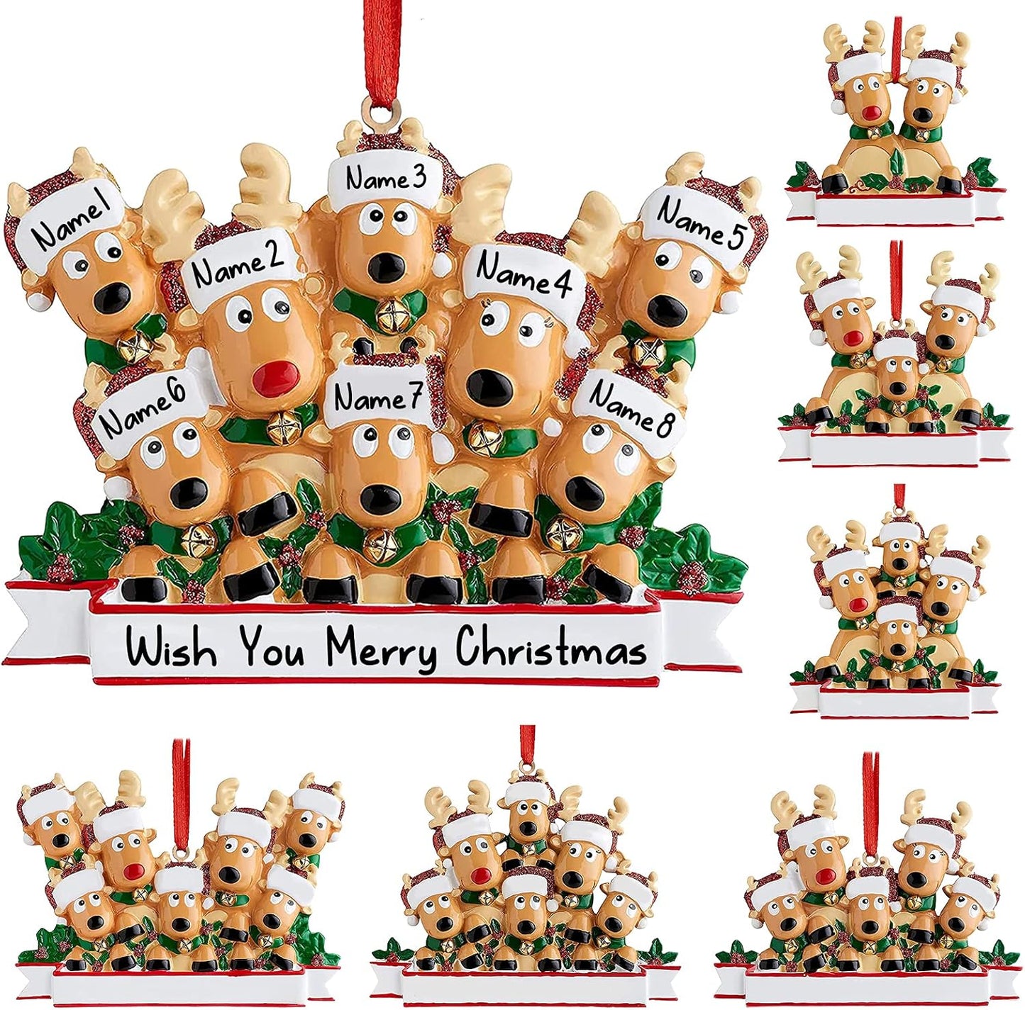 Personalized Deer Christmas Ornaments 2025 Family of 2,3,4,5,6,7,8 Custom Name Reindeer Xmas