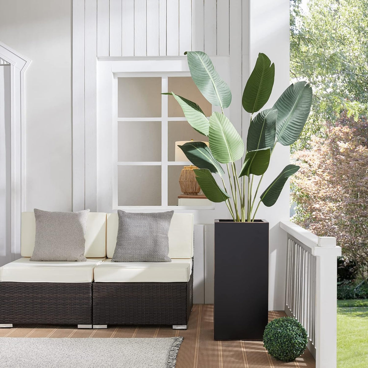 Metallic Heavy Planter for Outdoor Plants, 14Lx14Wx30H Inches, Tall Metal Planter Box with Hand