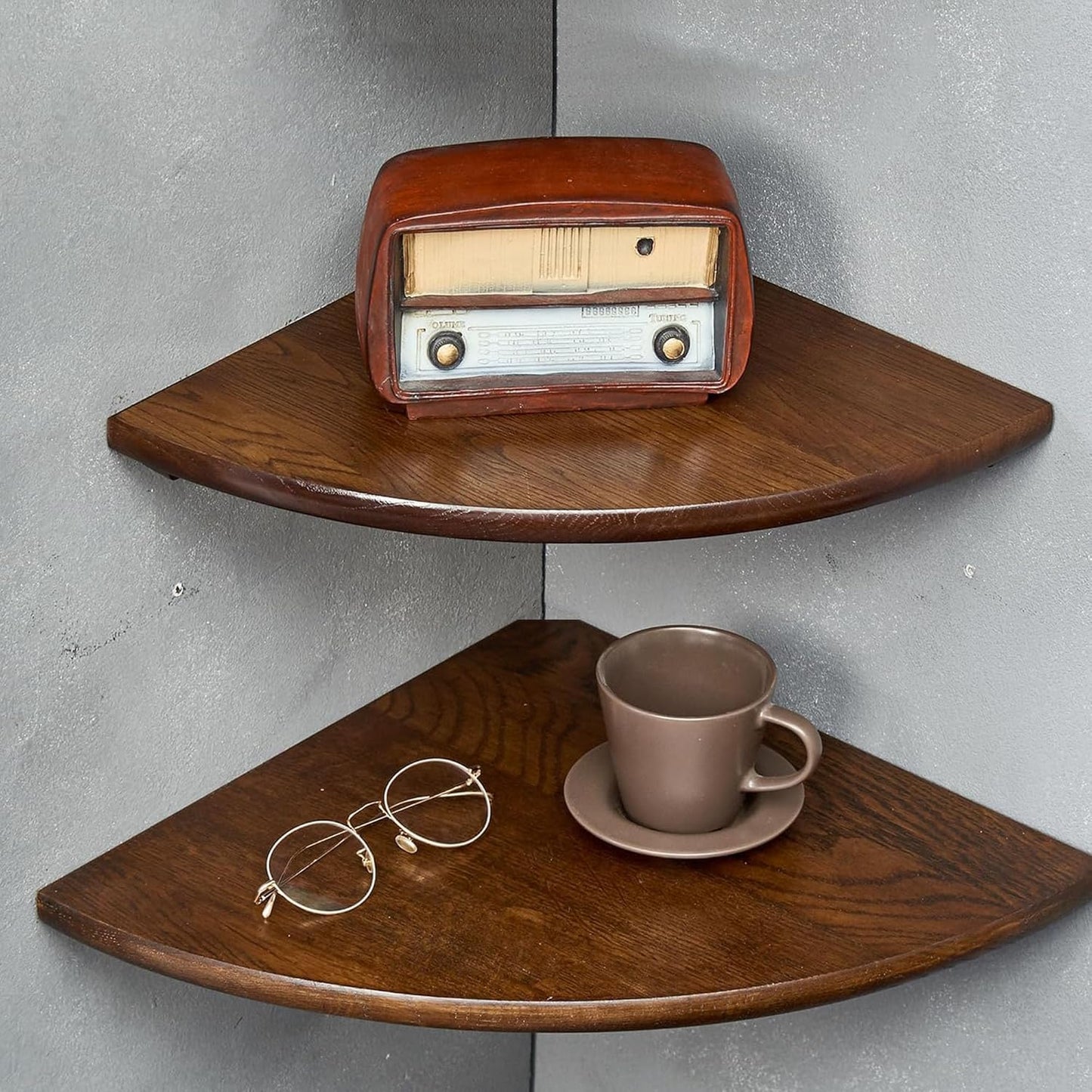 Corner Shelves, Floating Corner Shelf, Set of 2 12inch Solid Oak Wood Corner Wall Shelves, Round