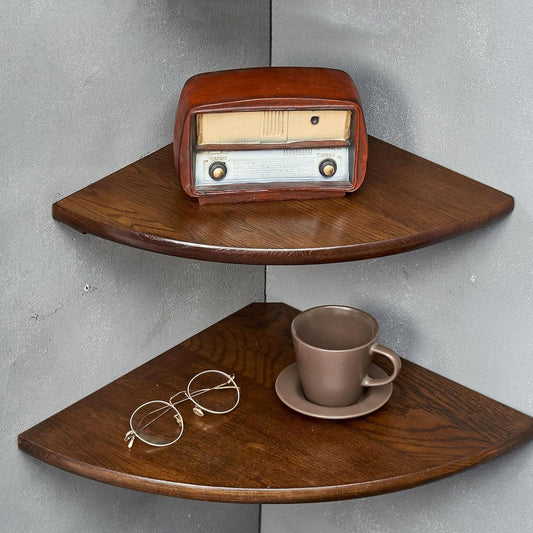 Corner Shelves, Floating Corner Shelf, Set of 2 12inch Solid Oak Wood Corner Wall Shelves, Round