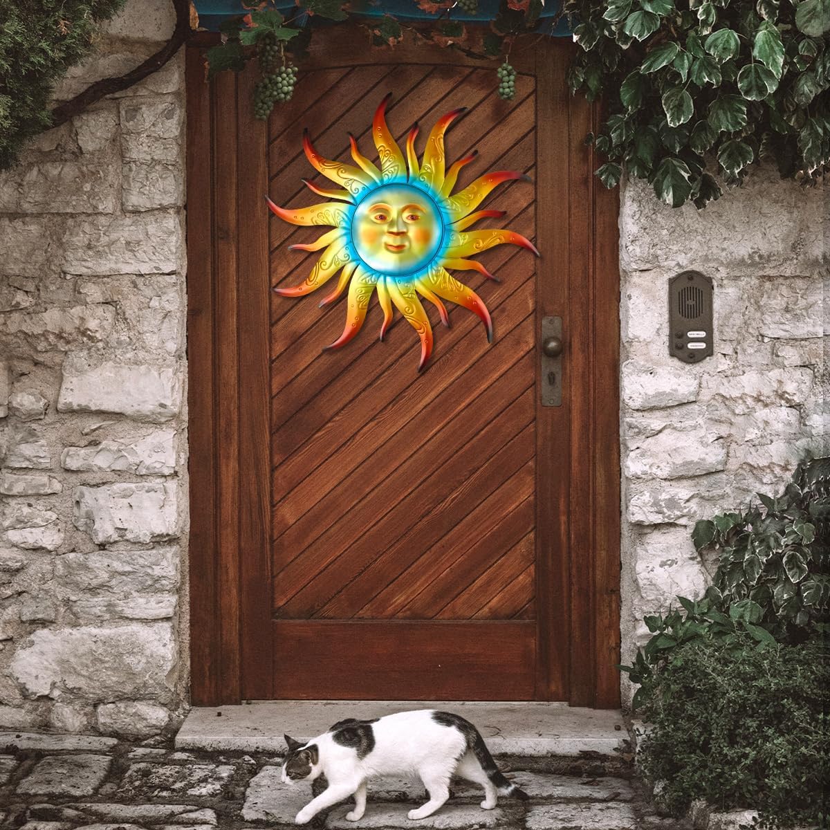 Large Metal Sun Wall Art Decor - 23.6 inches Outdoor Wall Decor,Sun Face Sculpture for Garden